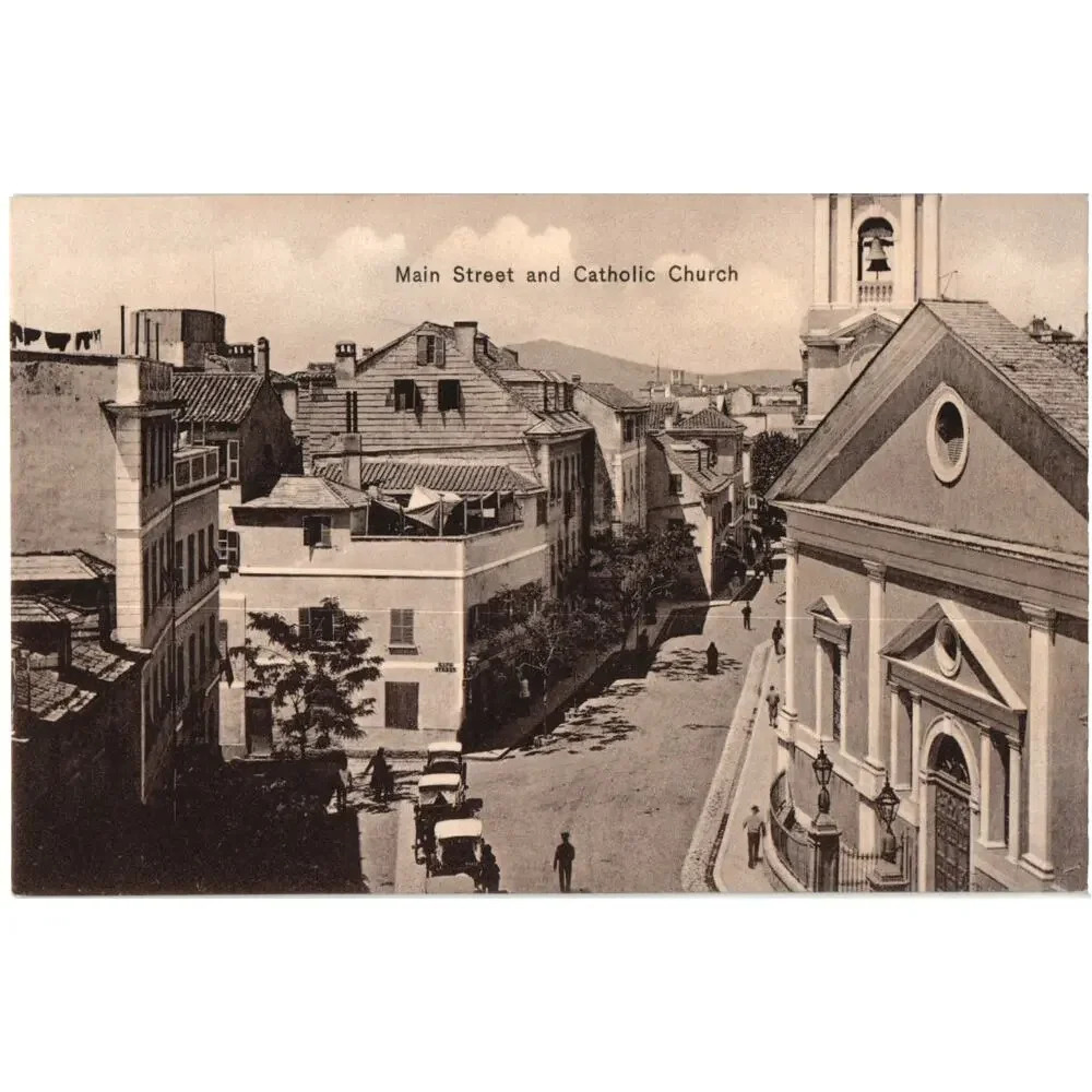 Main Street and Catholic Church Gibraltar Postcard - Picture 1 of 2